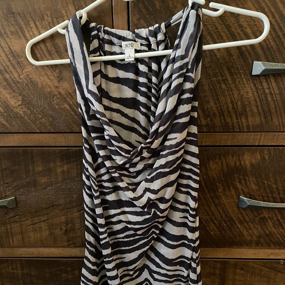 Cache Navy/White Swoop Neck Long Tank Top (Large)